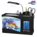 USB Desktop Aquarium Mini Fish Tank with Running Water and 6 LED Light LCD Clock Display with Calendar Time and Alarm