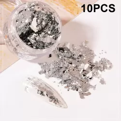 10 PCS K Gold Tin Foil Nail Decoration Nail Polish Adhesive Sticker 02 Silver