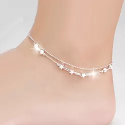 Fashion Jewelry Double Powder Beads and Stars Silver Plated Anklets