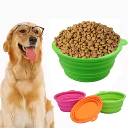 Portable Stretchable Silicon Food Feeder Dish Serving Bowl Water Container for Cat Dog Pet Random Color Delivery