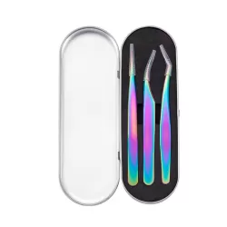 3 In 1 Colorful Titanium Nail Art Eyelash Tweezers Stainless Steel Colorful High Precision Grafting Eyelash Curler
