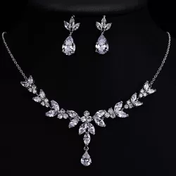 Elegant Simple Bridal Wedding Earrings Zircon Necklace Set