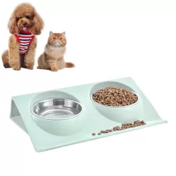 Stainless Steel Pet Bowl Slope Plastic Anti-skid Anti-splash Food Feeder