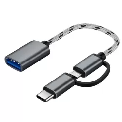 USB 3 Female to Micro USB and USB-C Type-C Male Charging Transmission OTG Nylon Braided Adapter Cable
