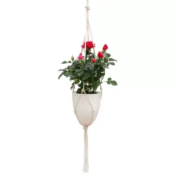 Handmade Hemp Rope Hanging Plastic Water Storage Flowerpot