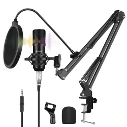 Studio Broadcast Professional Singing Microphone Kits with Suspension Scissor Arm Metal Shock Mount  USB Sound Card