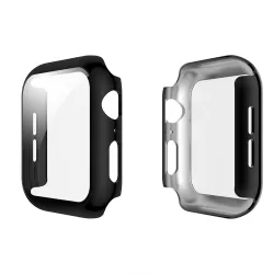 For Apple Watch Series 5 or 4 44mm Electroplated PC Case Tempered Film Integrated Protective Cover Black