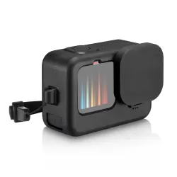 GoPro HERO12 Black 11 Black10 Black 9 Black Silicone Protective Case POM Side Interface Cover with Wrist Strap Lens Cover