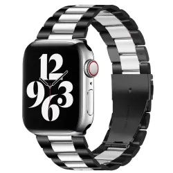Fold Buckle 3 Beads Stainless Steel Watch Band For Apple Watch Black Silver