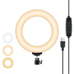 16cm USB 3 Modes Dimmable LED Ring Vlogging Photography Video Lights with Tripod Ball Head