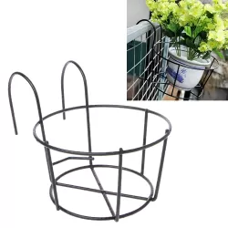 Balcony Fence Round Metal Flower Stand Wrought Iron Wall-mounted Flower Pot Stand M