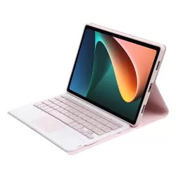 A0N5-A Ultra-thin Detachable Lambskin Texture TPU Bluetooth Keyboard Leather Tablet Case with Holder Touchpad For Xiaomi Pad 5 5 Pro Pink