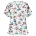Christmas Print Short-sleeved Pocket T-shirt Nurse Uniform White S