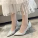 Women Shoes Shallow Glitter Frosted Stiletto Sliver