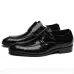 Crocodile Pattern Business Flat Bottom Leather Formal Shoes Black