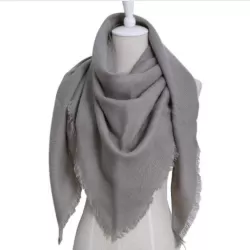 Spring Winter Knit Warm Solid Color Imitation Cashmere Triangle Scarf Shawl Grey