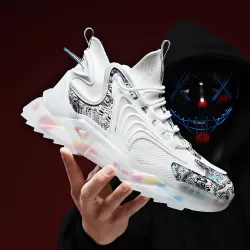 Summer Hollow Flying Knit Breathable Sports Shoes Men Casual Shoes Dense Net White