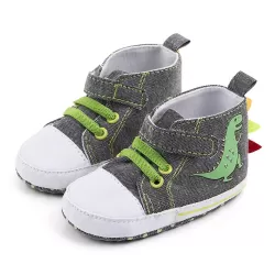 High Top Canvas Cartoon Dinosaur Small Wave Shoes Cloth Soles Walking Shoes Grey