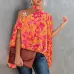 Summer Halter Hollow Batman Sleeve Stitching Printed Shirt Orange Flower