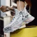 Summer Hollow Flying Knit Breathable Sports Shoes Men Casual Shoes Dense Net White