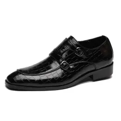 Crocodile Pattern Business Flat Bottom Leather Formal Shoes Black