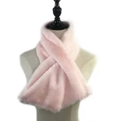 Women Winter Thicken Plush Faux Rabbit Fur Scarf Solid Color Warmer Neckerchief Pink