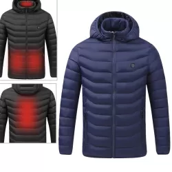 USB Heated Smart Constant Temperature Hooded Warm Coat for Men and Women Blue