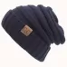 CC Letter Solid Color Wool Hats Concise Knitting Hat Navy Blue