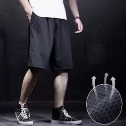 Men Summer Quick-drying Ice Silk Sports Slack Shorts Black Mesh