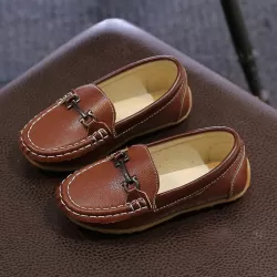 Lightweight Anti-Skid Dance Bean Shoes Children Small Leather Shoes Brown