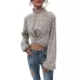 Crop Top Long Sleeve Pullover Turtleneck Leopard Shirt Khaki