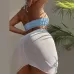 3 in 1 Set Sexy Backless Bikini Ladies Split Swimsuit with Short Skirt Blue