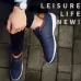 Leather Men Casual Shoes Breathable Leisure Male Sneakers All-Match Men Shoes Deep Blue