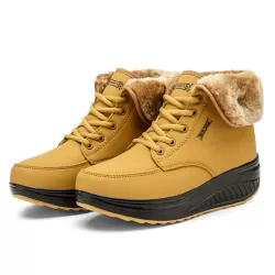 Women Booties Snow Lace Boots Autumn And Winter Female Wedge Shoes Yellow