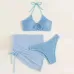 3 in 1 Set Sexy Backless Bikini Ladies Split Swimsuit with Short Skirt Blue