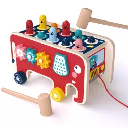 Baby Percussion Wooden Elephant Drag Cart Hitting Hamster Children Educational Toys Red
