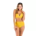 Lace-Up Halter Backless High-Waisted Swimsuit Split Printed Bikini Swimsuit Yellow