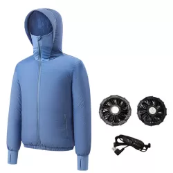 Men Summer Cooling Air-Conditioning Clothes Jacket Include 2 5V Portable Fans Blue