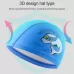 Children Swimming Cap PU Printed Cute Dolphin Pattern Elastic Swimming Cap Sky Blue