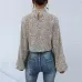 Crop Top Long Sleeve Pullover Turtleneck Leopard Shirt Khaki