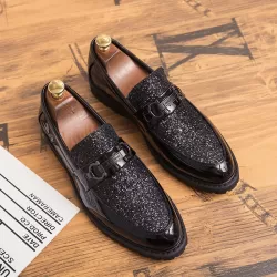 Men Fashion Thick Bottom Pointed Formal Business Leather Shoes Black