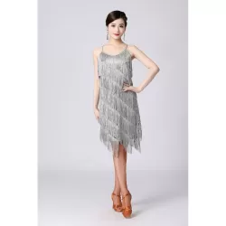 V-neck Suspender Sequined Fringed Latin Dance Dress Competition Performance Suit