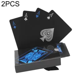 2 Set Plastic PVC Poker Cards Waterproof Black Playing Cards Creative Gift Durable Poker Blue and Silver