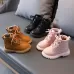 Children Martin Boots Padded Warm Leather Boots Simple Cotton Shoes Yellow