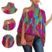 Summer Halter Hollow Batman Sleeve Stitching Printed Shirt Orange Flower