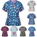 Printed V-neck Mid-length Nurse Uniform T-shirt Green