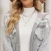 Female Windbreaker Jacket Striped Hooded Plaid Knit Cardigan Grey