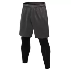 Fake Two Piece Fitness Leisure Stretch Quick Drying Pants Grey