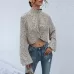 Crop Top Long Sleeve Pullover Turtleneck Leopard Shirt Khaki
