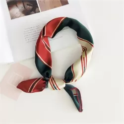 Square Scarf Hair Tie Band For Business Party Women Elegant Small Vintage Skinny Retro Head Neck Silk Satin Scarf Red